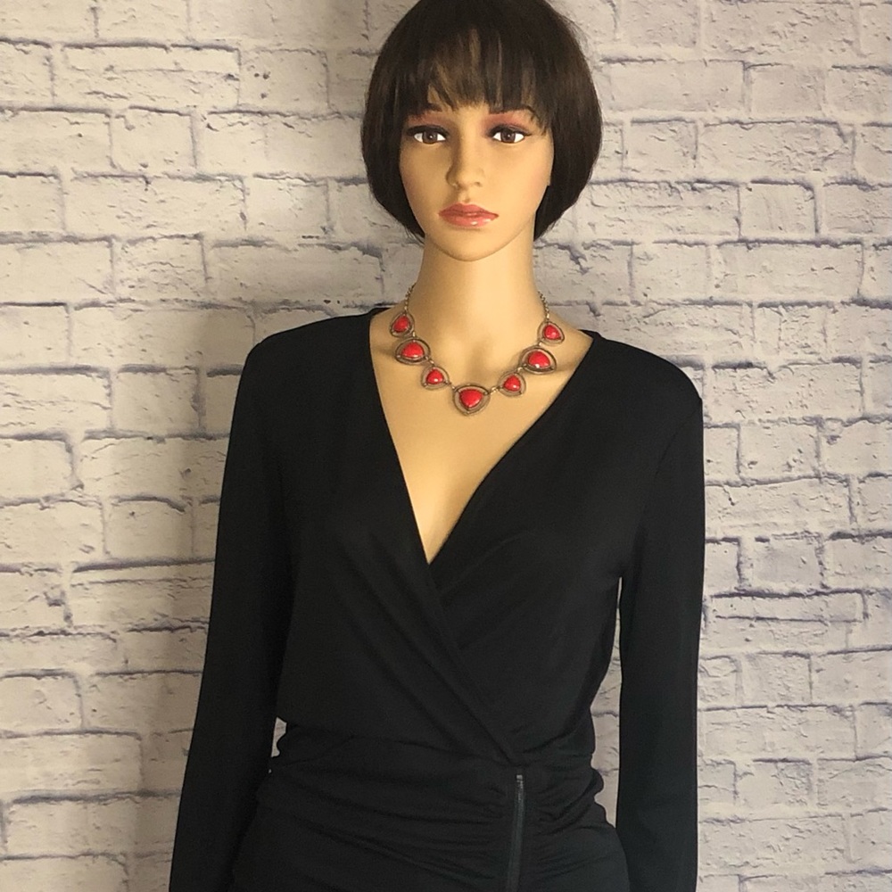 Bcbgmaxazria Dalton Zip-front Black Ruched Cocktail Mini Dress